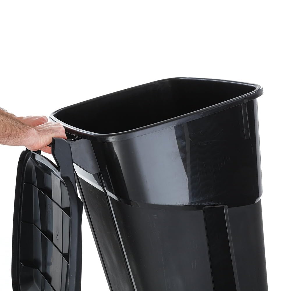 32 Gallon Black Plastic Garbage Can with Attached Lid K684