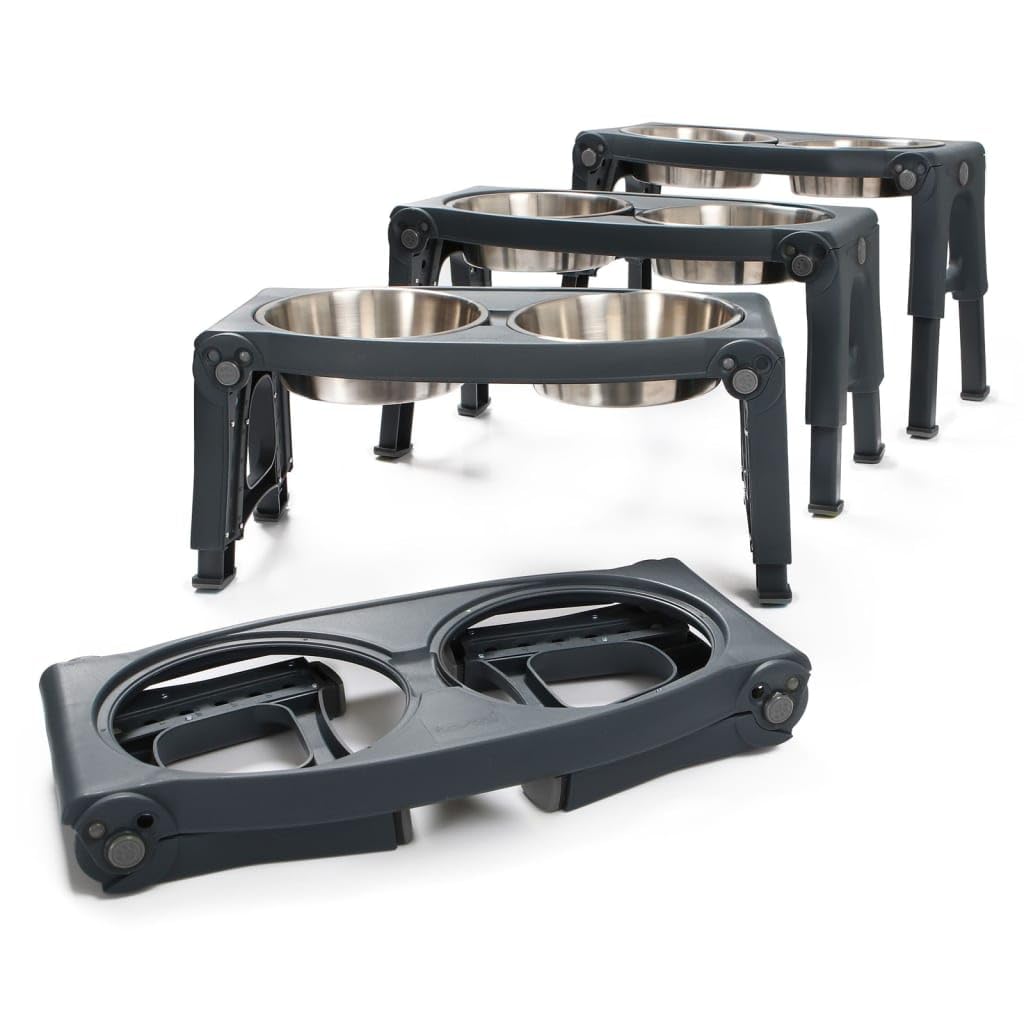 Adjustable Height Double Pet Feeder with Stainless Steel Bowls C5166