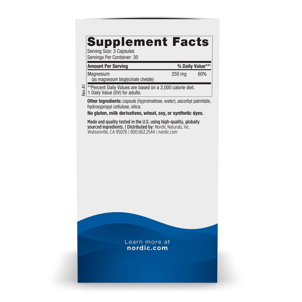 Magnesium Glycinate 250mg Vegetarian Capsules 90 Count W4937