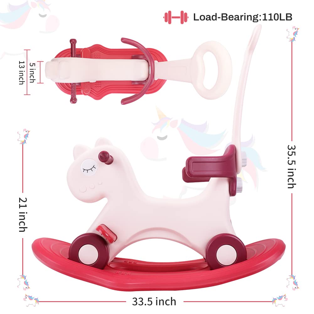 4 in 1 Rocking Horse Balance Bike Ride On Toy with Push Handle E409