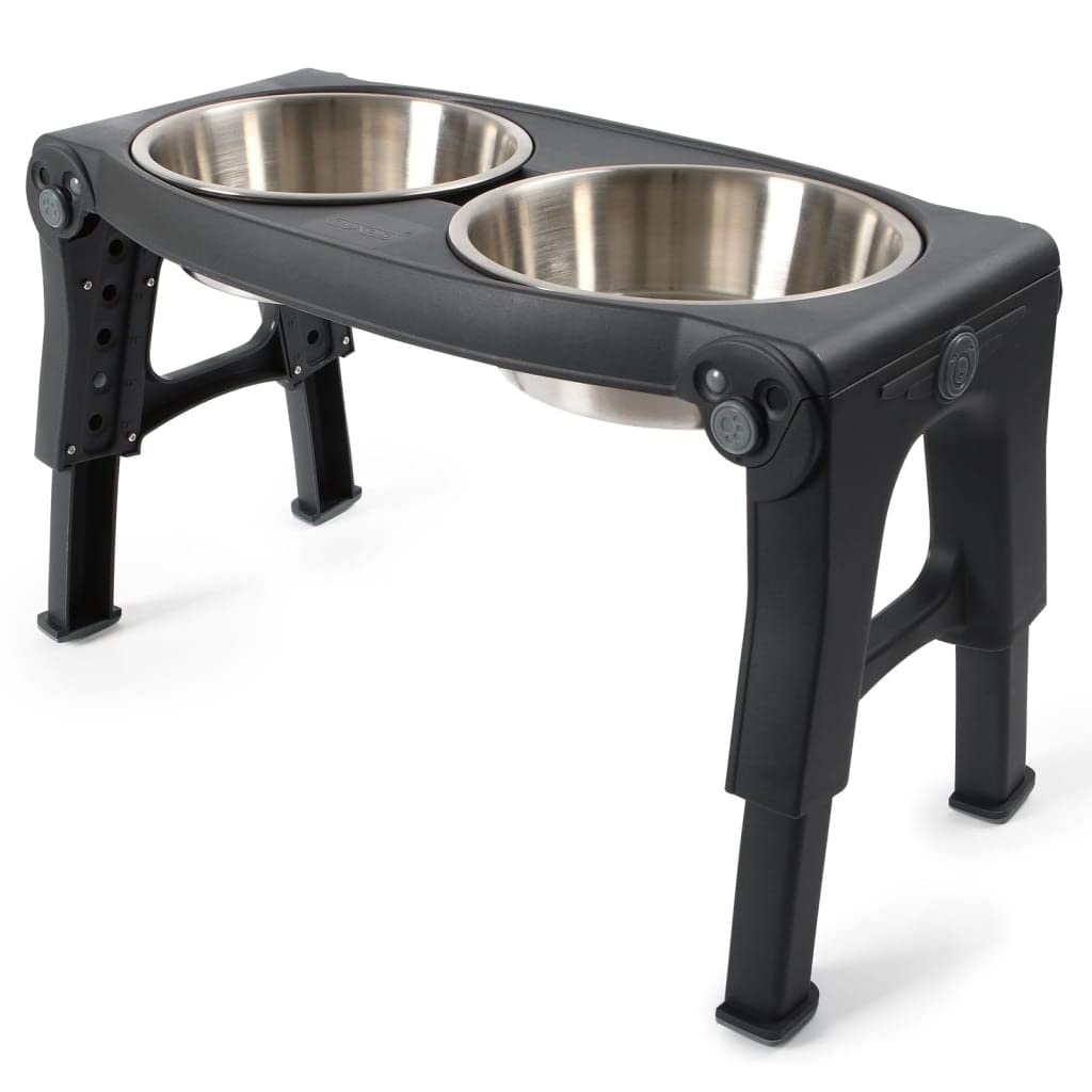 Adjustable Height Double Pet Feeder with Stainless Steel Bowls C5166