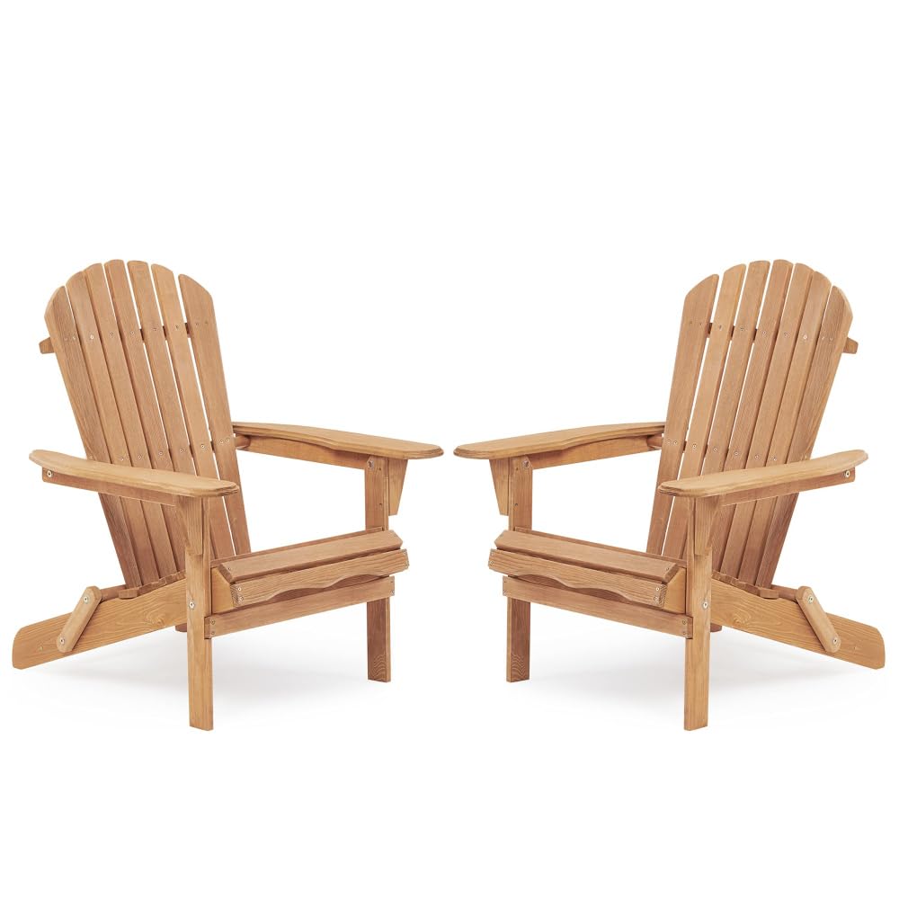 Solid Cedar Wood Folding Adirondack Chair Set of 2 W53861