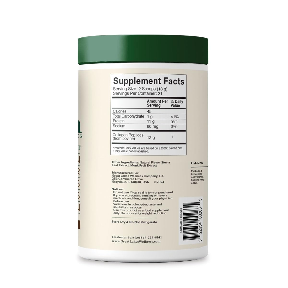 Collagen Peptides Powder, Chocolate, 10 oz J786