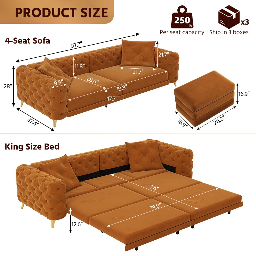 King Velvet Pull Out Sleeper Sofa with Ottoman A349187