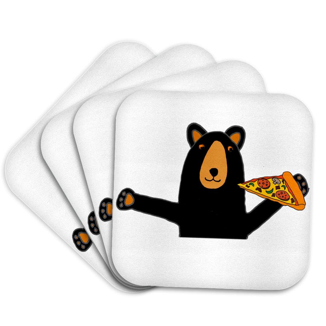 Black Bear Eating Pizza Set of 4 Coasters T7006