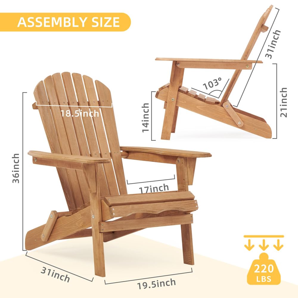 Solid Cedar Wood Folding Adirondack Chair Set of 2 W53861