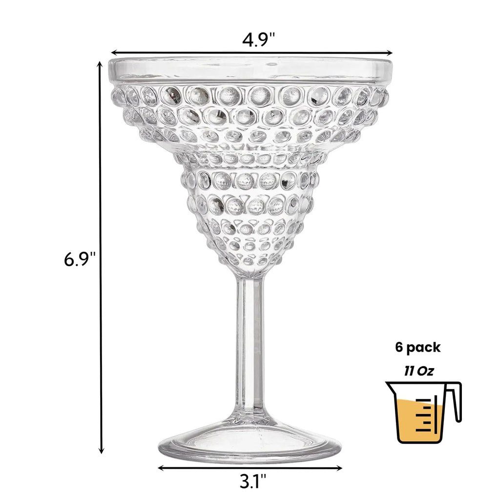 6 Pack 11oz Plastic Stemmed Margarita Glasses I9078