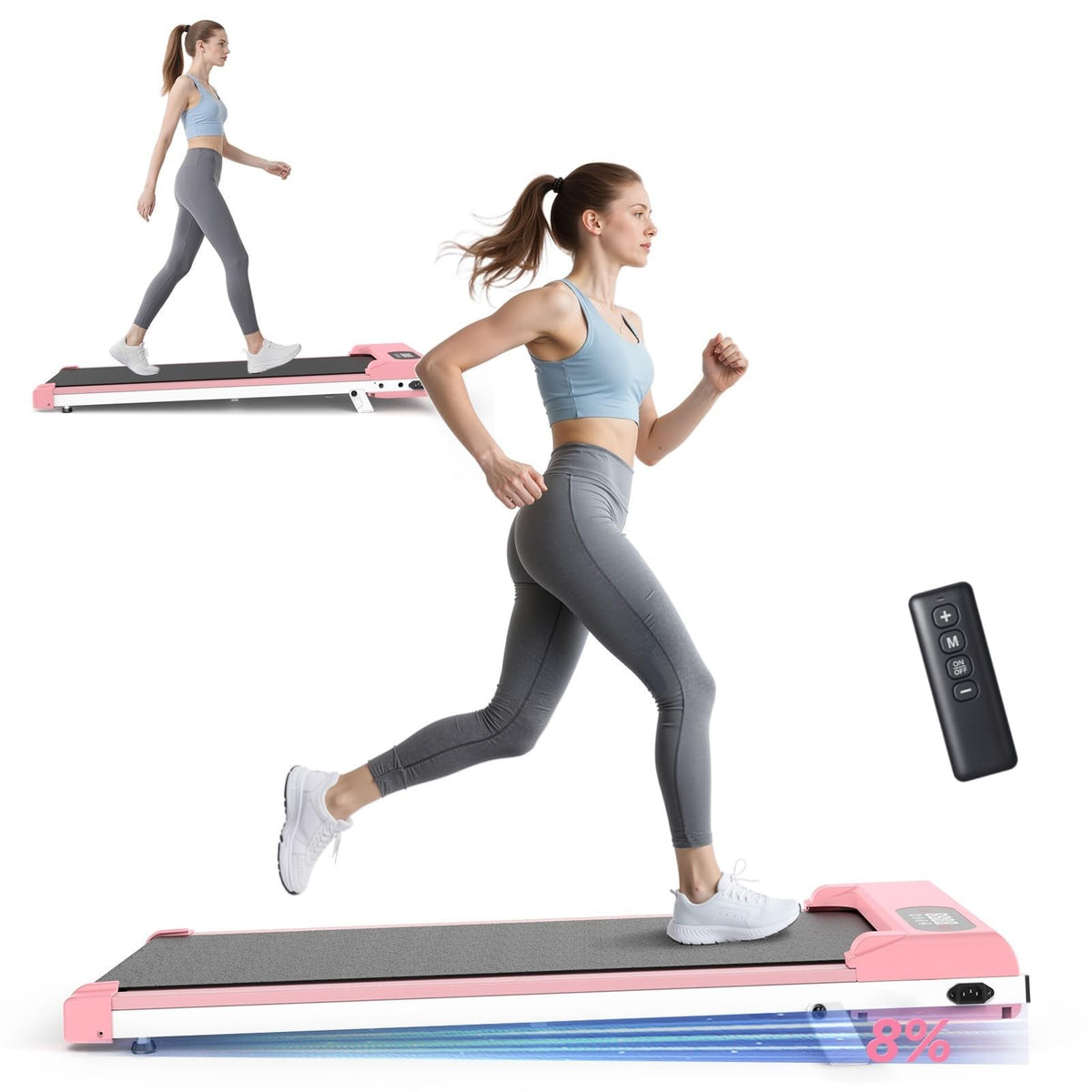 Pink 3 in 1 Portable Walking Pad Treadmill E526254