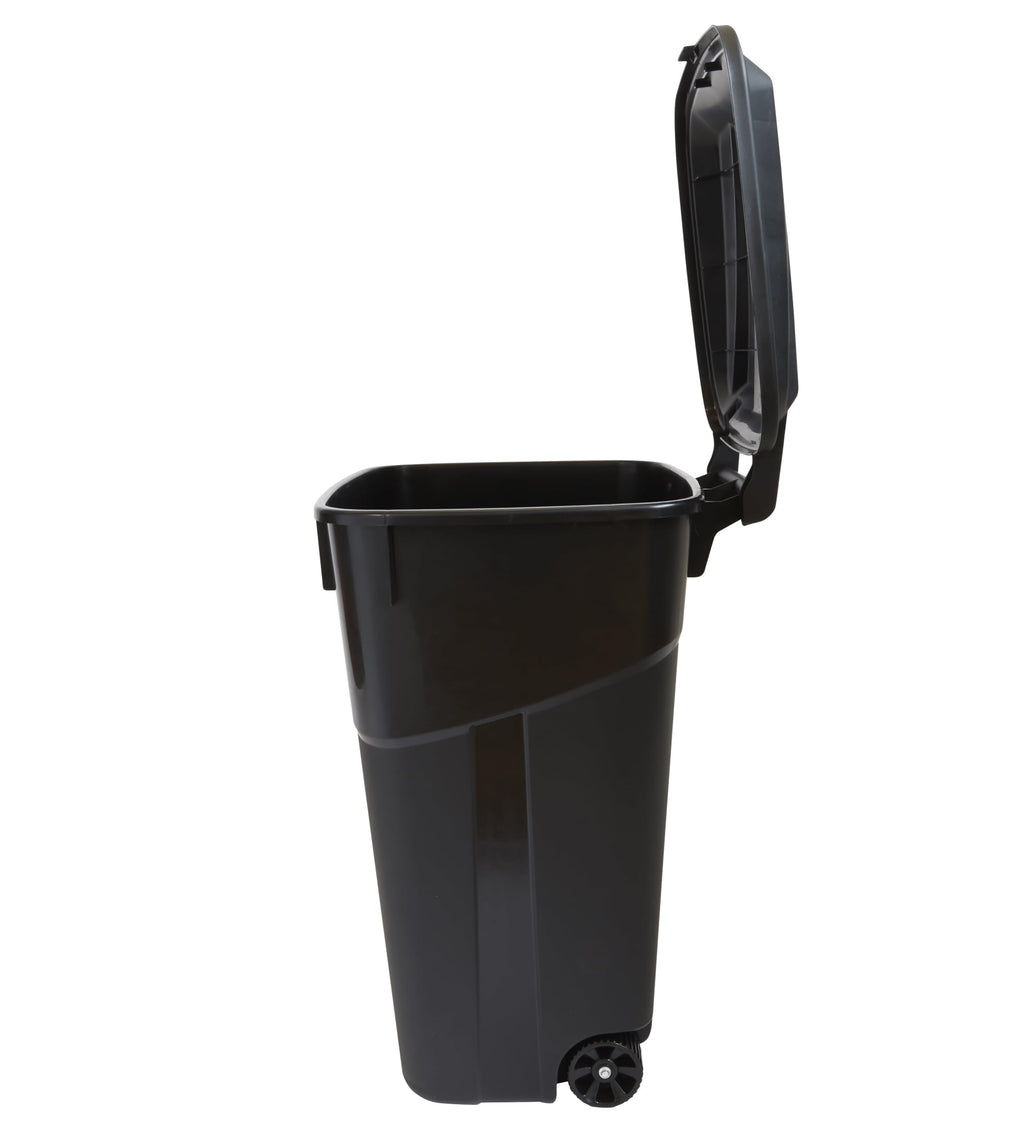 32 Gallon Black Plastic Garbage Can with Attached Lid K684
