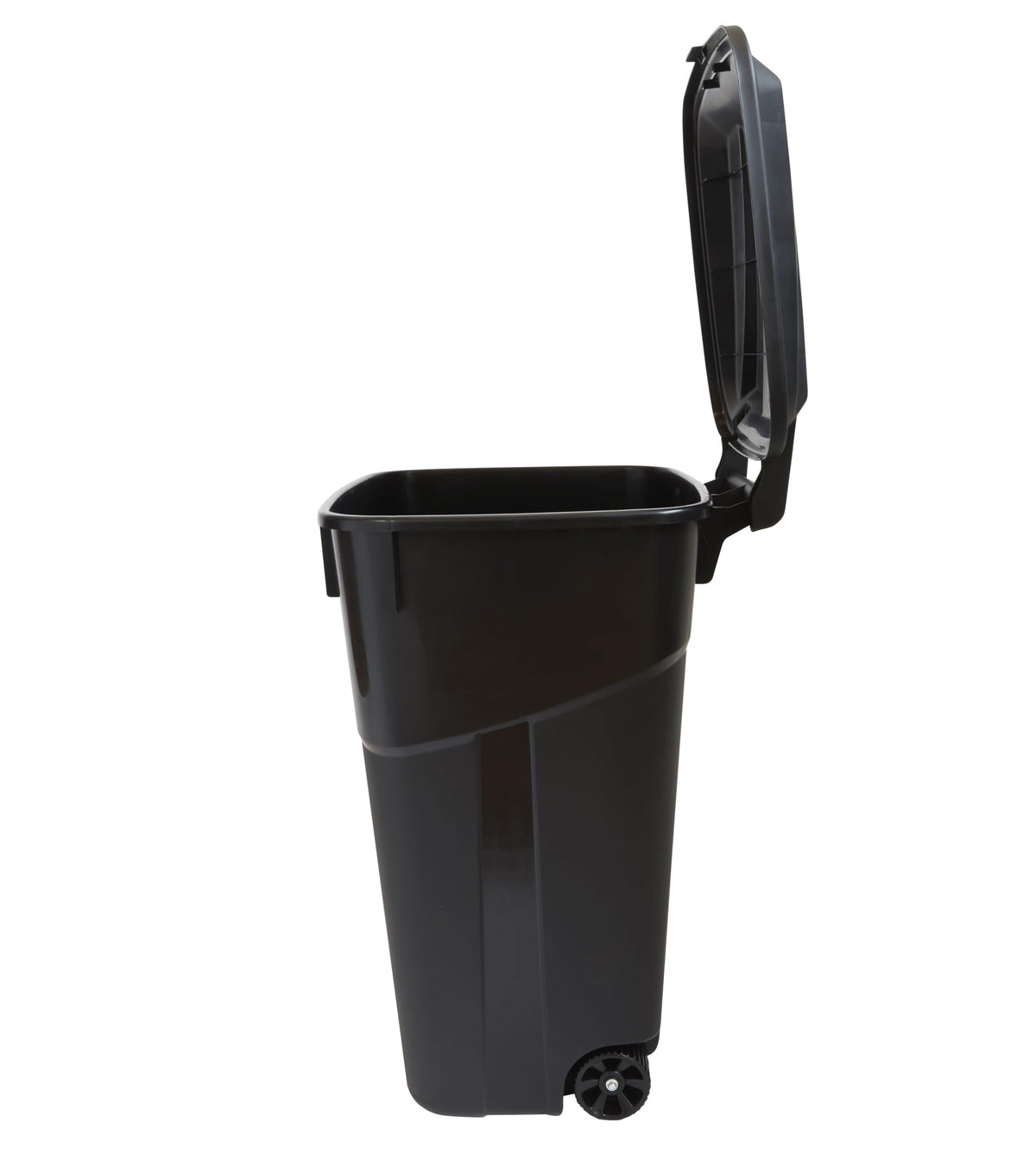 32 Gallon Black Plastic Garbage Can with Attached Lid K684