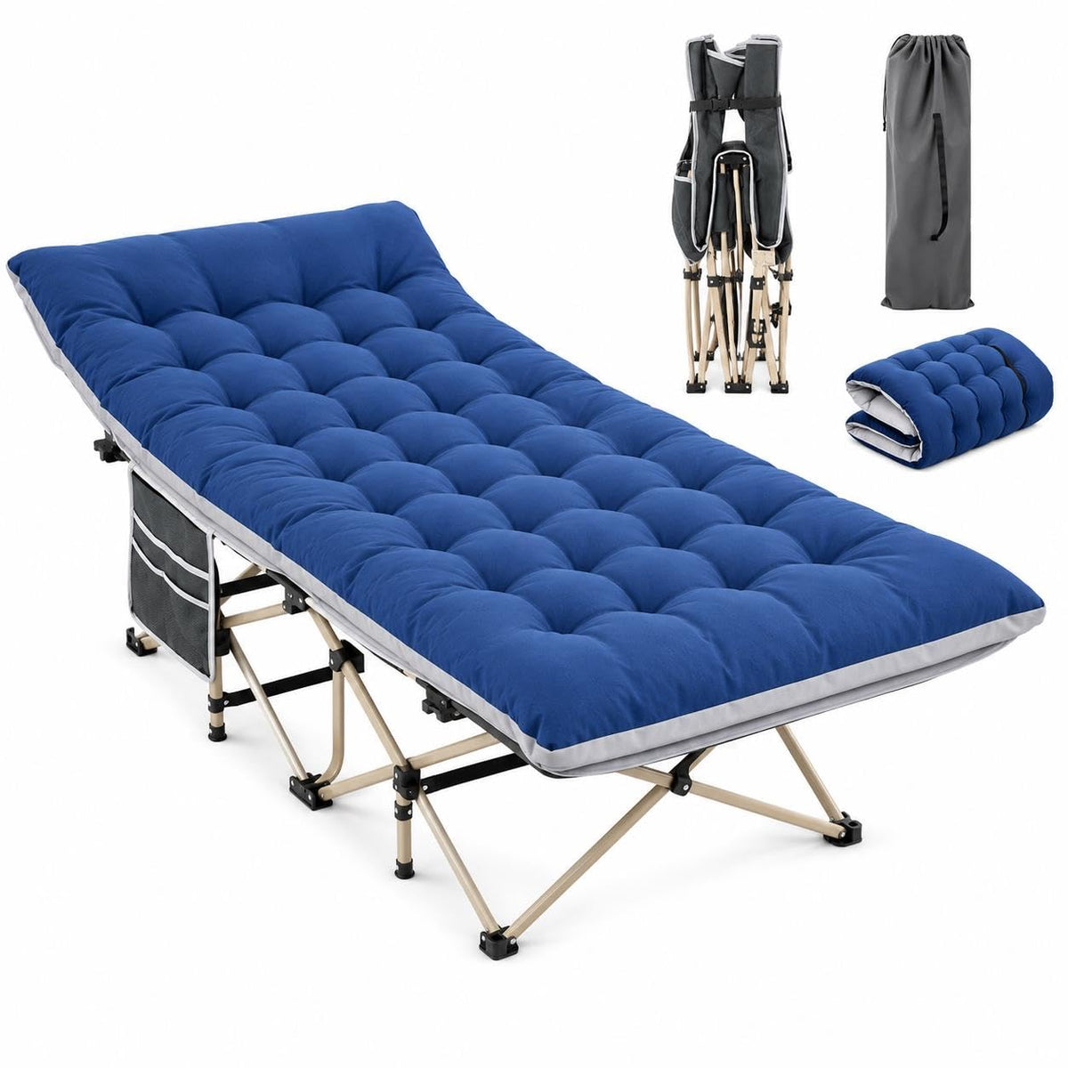 Folding Camping Cot with Thick Mat & Carry Bag O112294