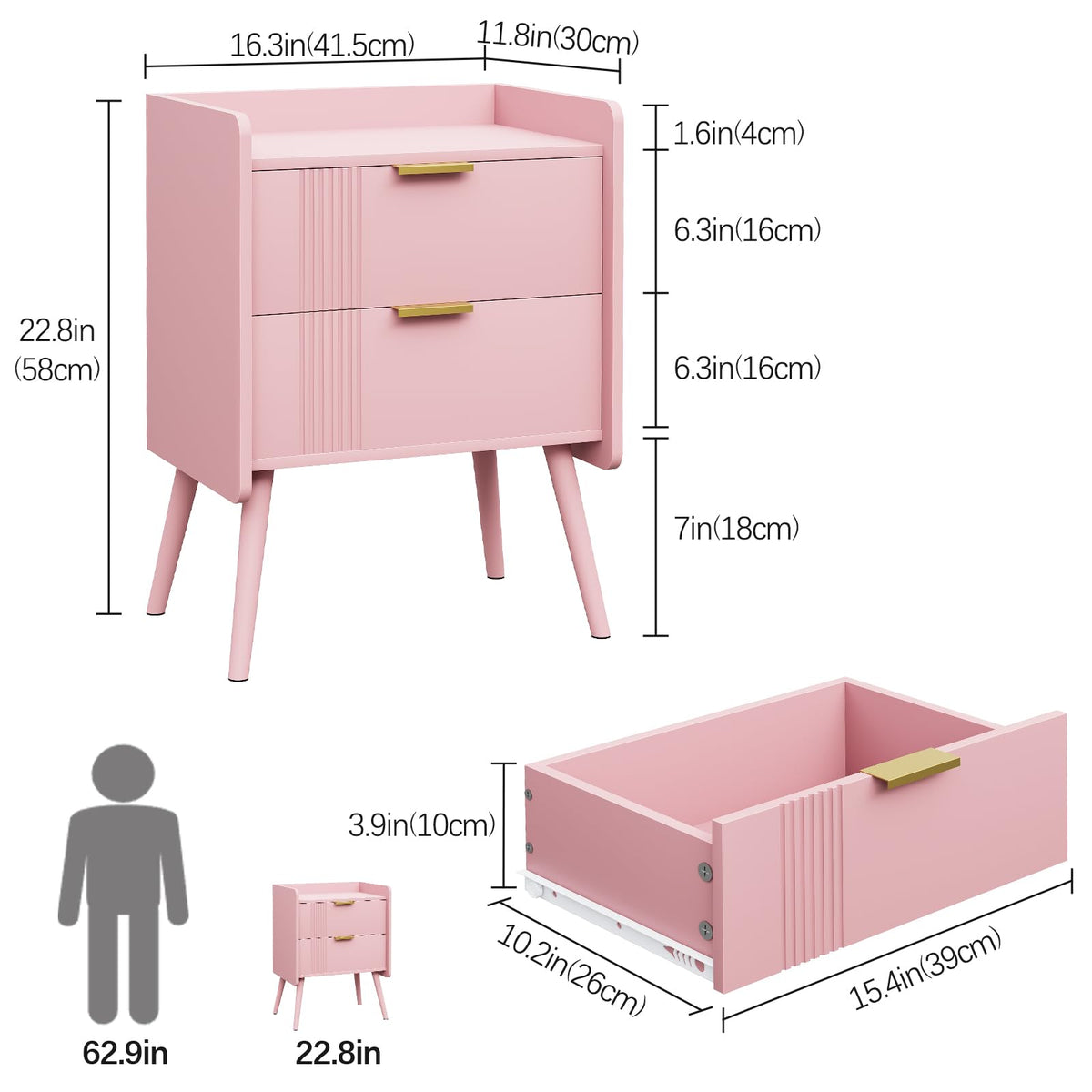 Pink 2 Drawer Wooden Nightstand G83231