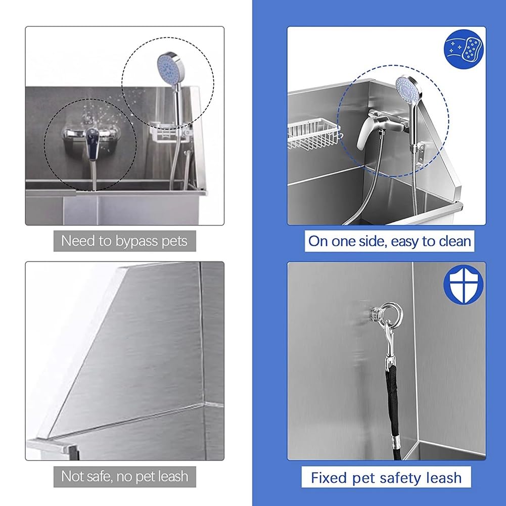 34" Stainless Steel Pet Dog Grooming Bath Tub with Walk-in Stairs F97440