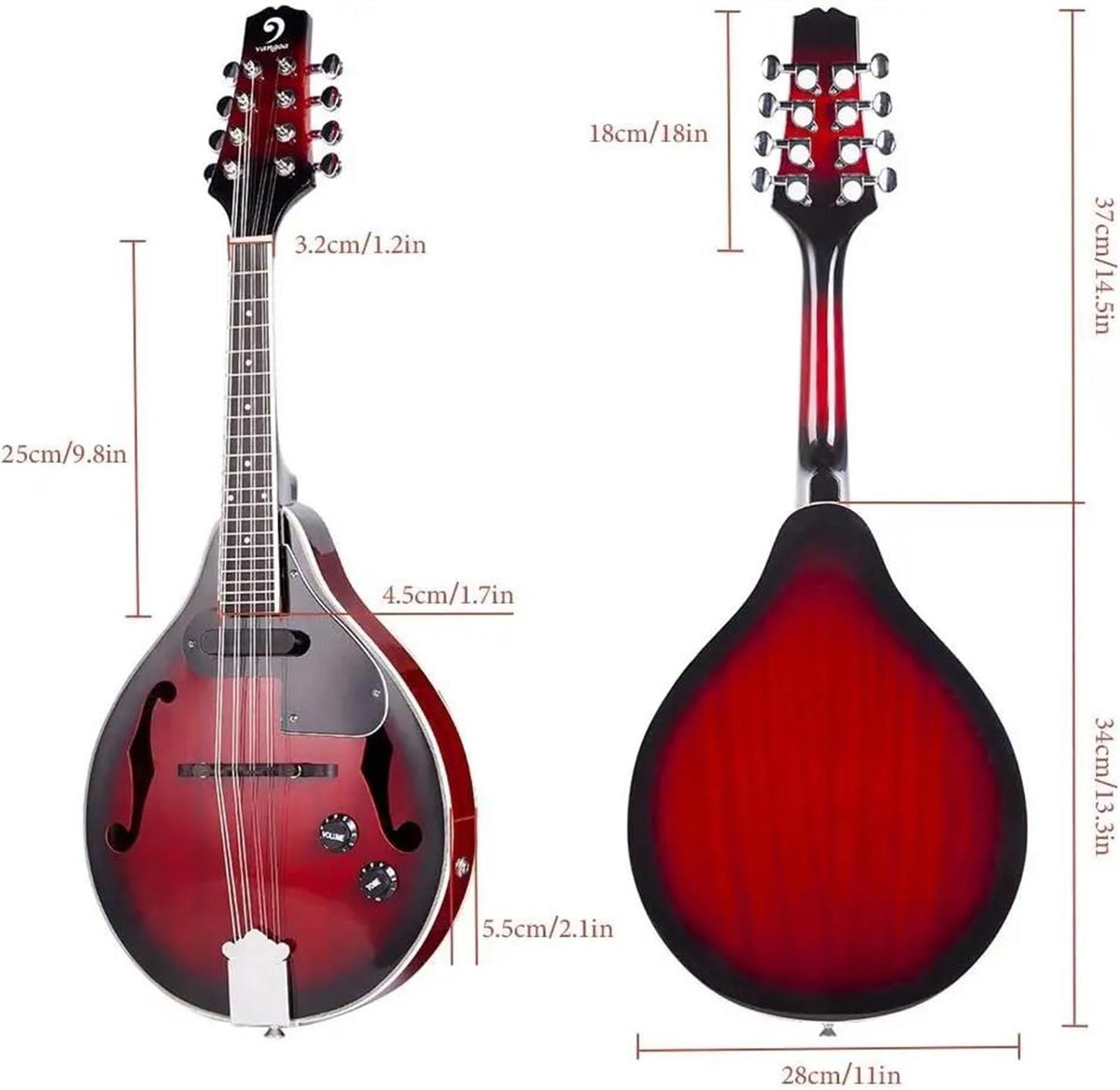 Red Sunburst Mahogany Wood Acoustic Electric Mandolin G2991