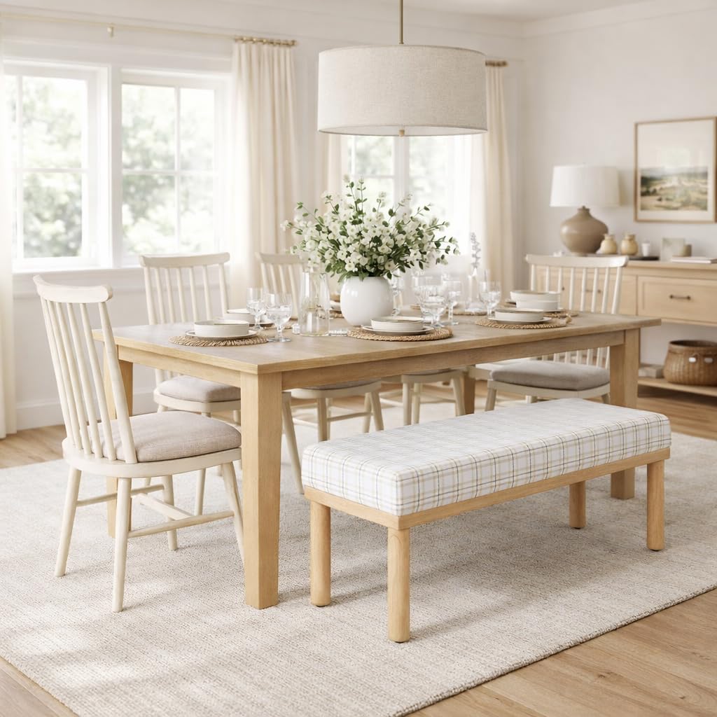 Natural Plaid Woven Fabric Bench H435189