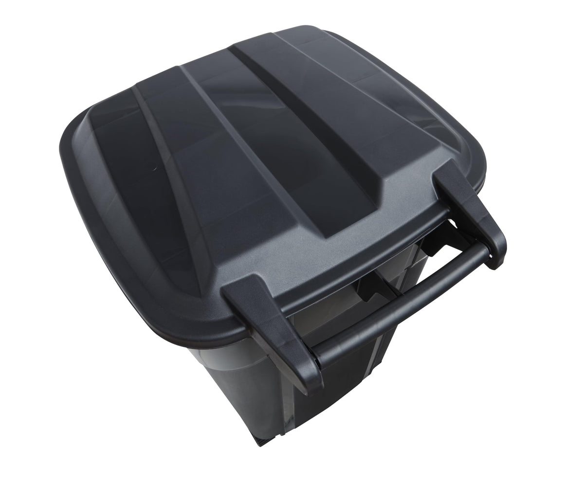32 Gallon Black Plastic Garbage Can with Attached Lid K684