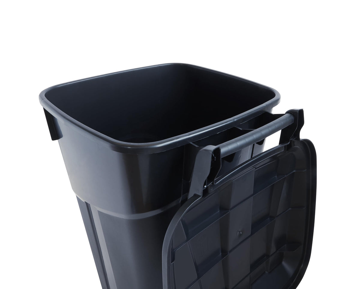 32 Gallon Black Plastic Garbage Can with Attached Lid K684