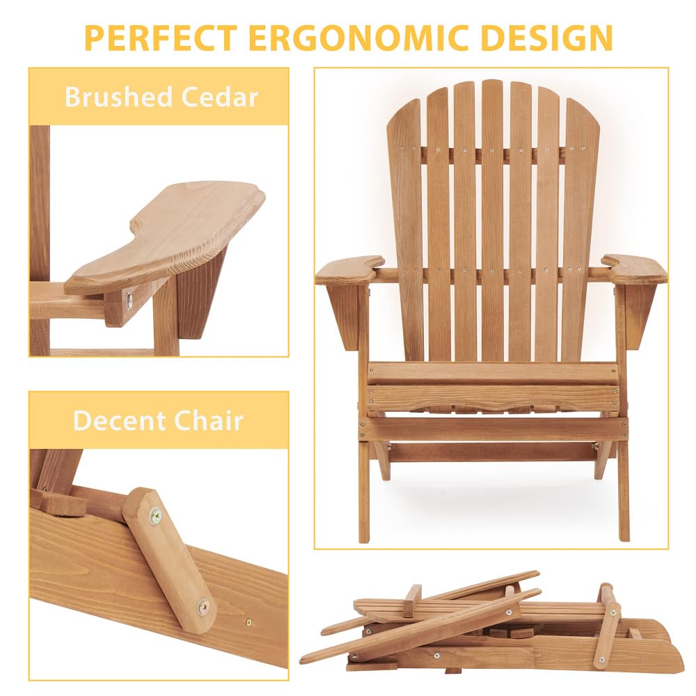 Solid Cedar Wood Folding Adirondack Chair Set of 2 W53861