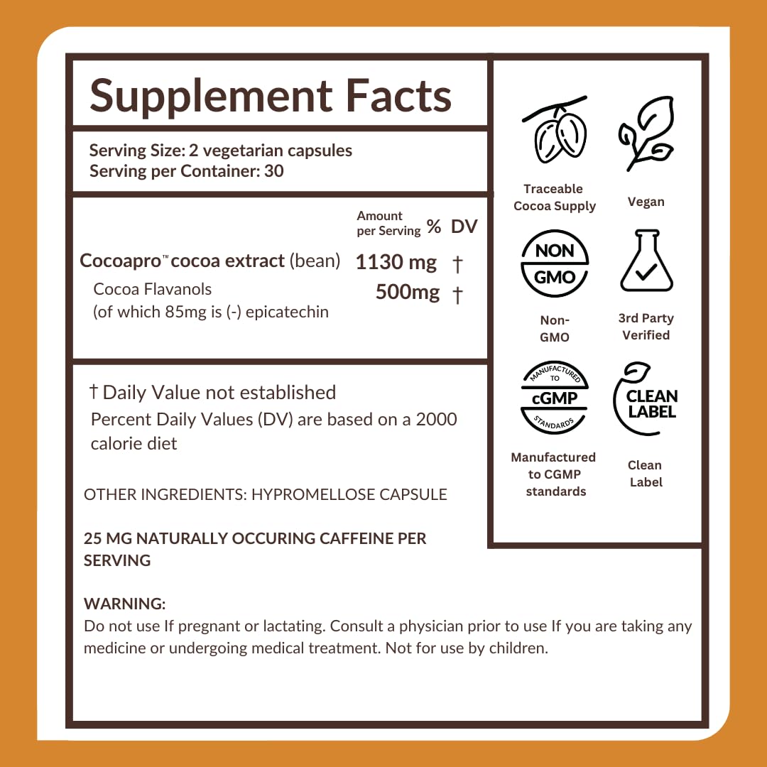 500mg High Flavanol Cocoa Supplement 60 Capsules P322984