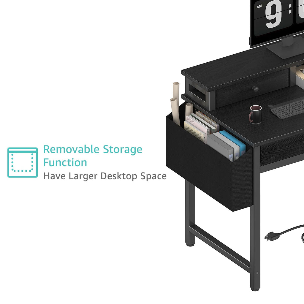 Black 31 inch Small Desk with Drawers Q824