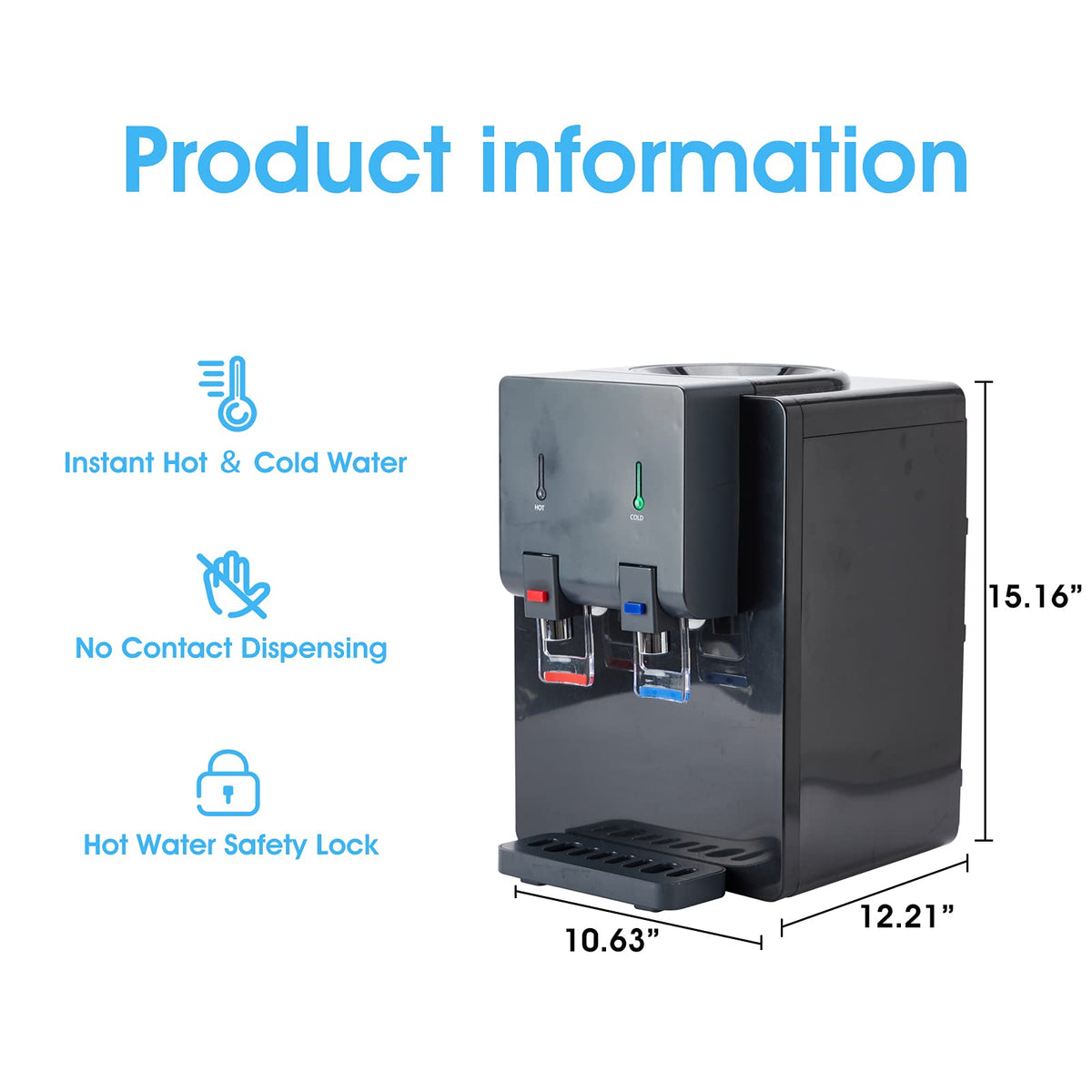 Top Loading Hot and Cold Water Cooler Dispenser, Black A545