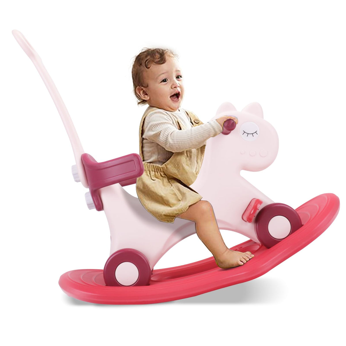 4 in 1 Rocking Horse Balance Bike Ride On Toy with Push Handle E409