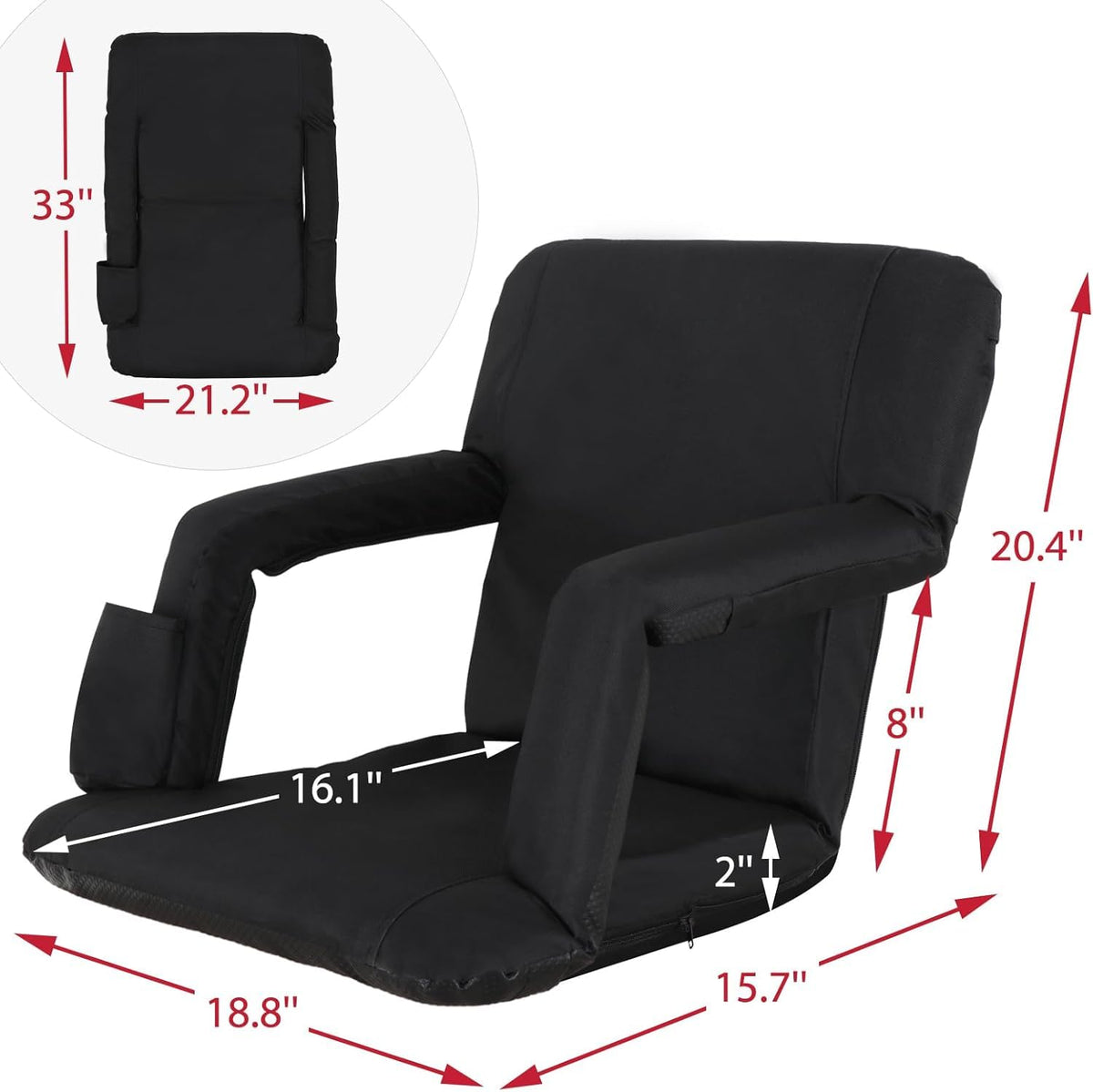 21" 25" Wide Padded Stadium Seat Chair with Back Support and Arms J474903
