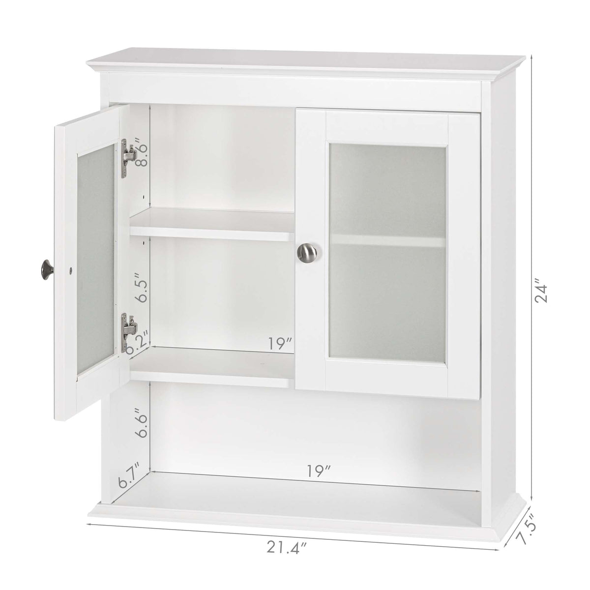 White Bathroom Wall Cabinet with Glass Doors Q489759