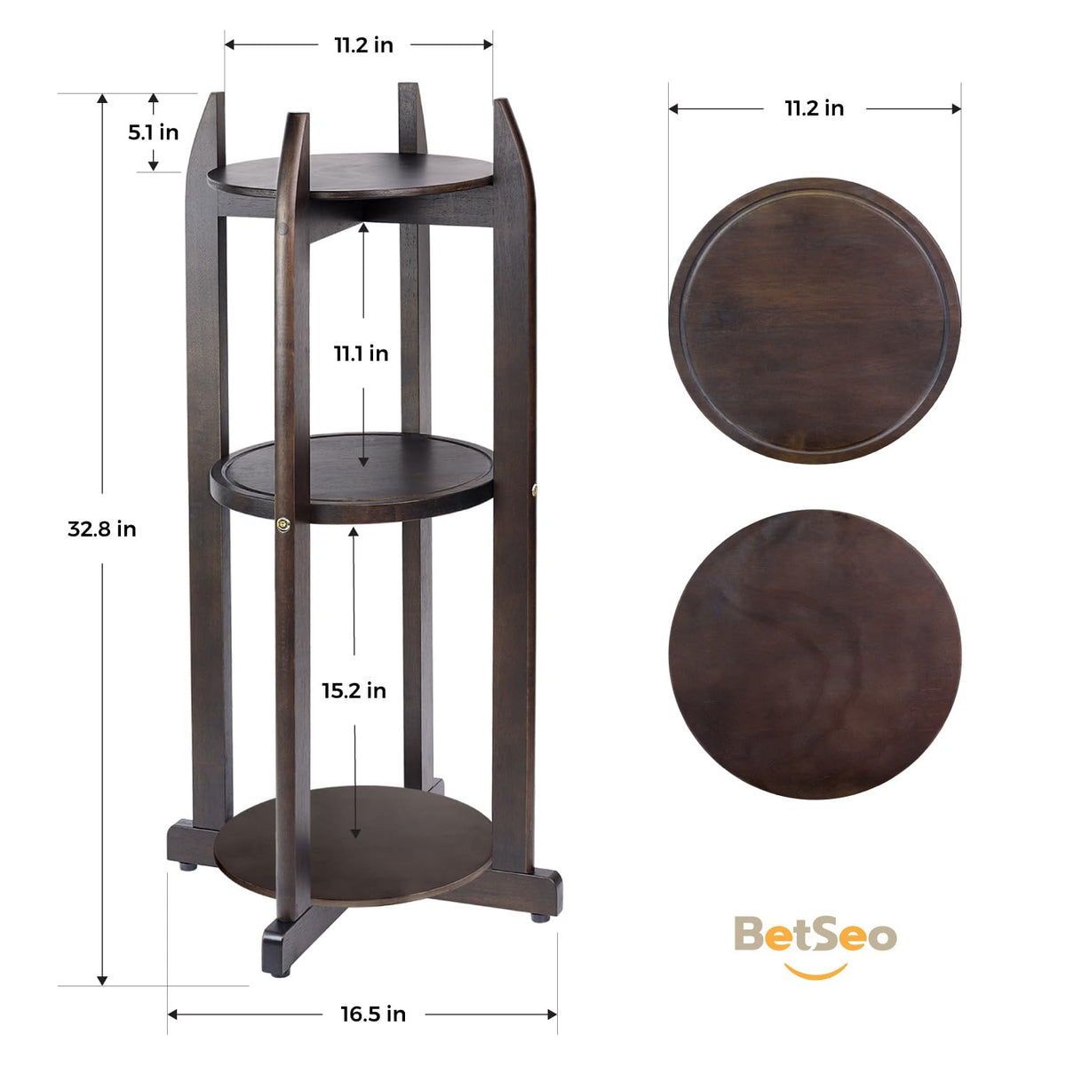 Solid Wood Water Dispenser Floor Stand with 3 Round Shelfs K5360