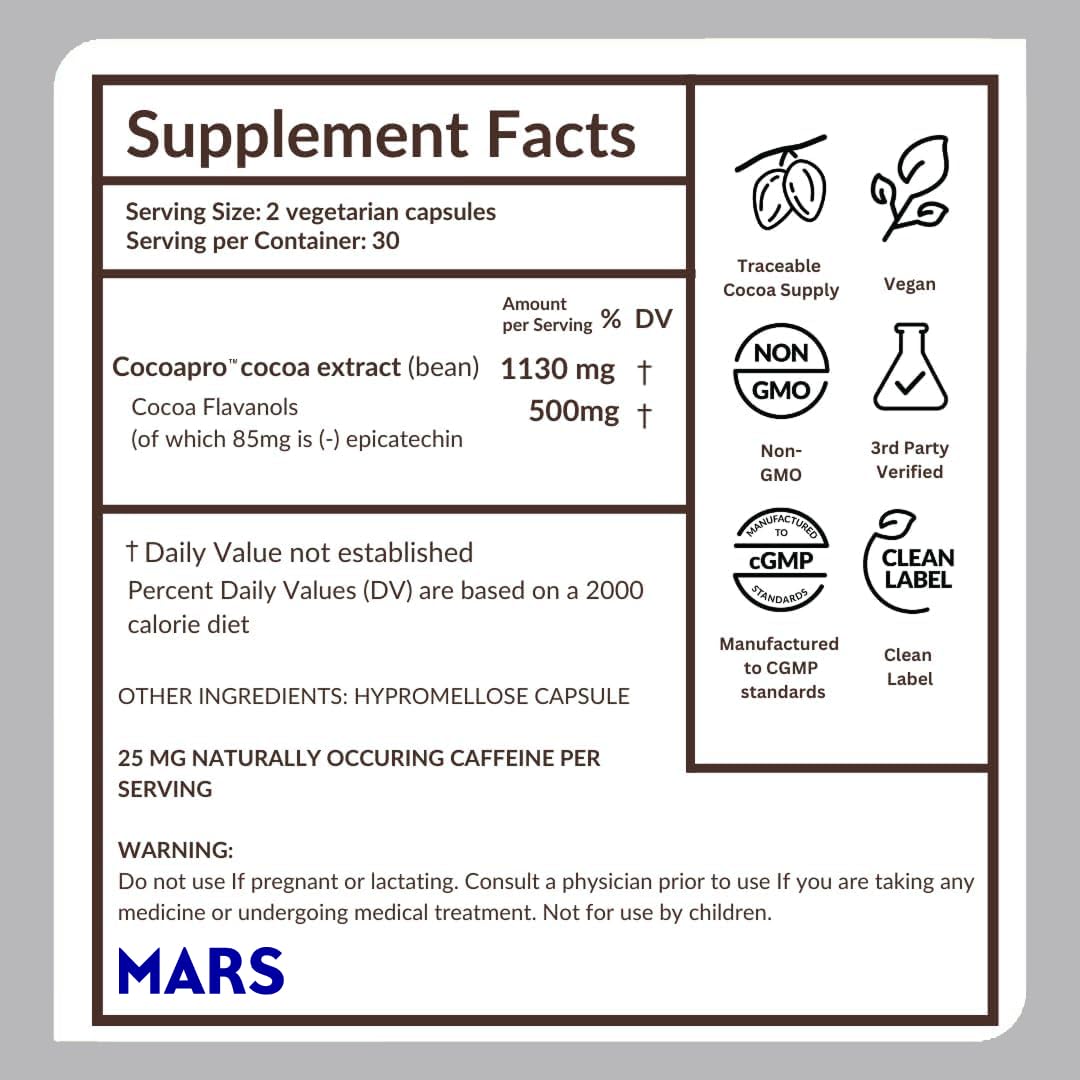 500mg High Flavanol Cocoa Supplement 60 Capsules P322984