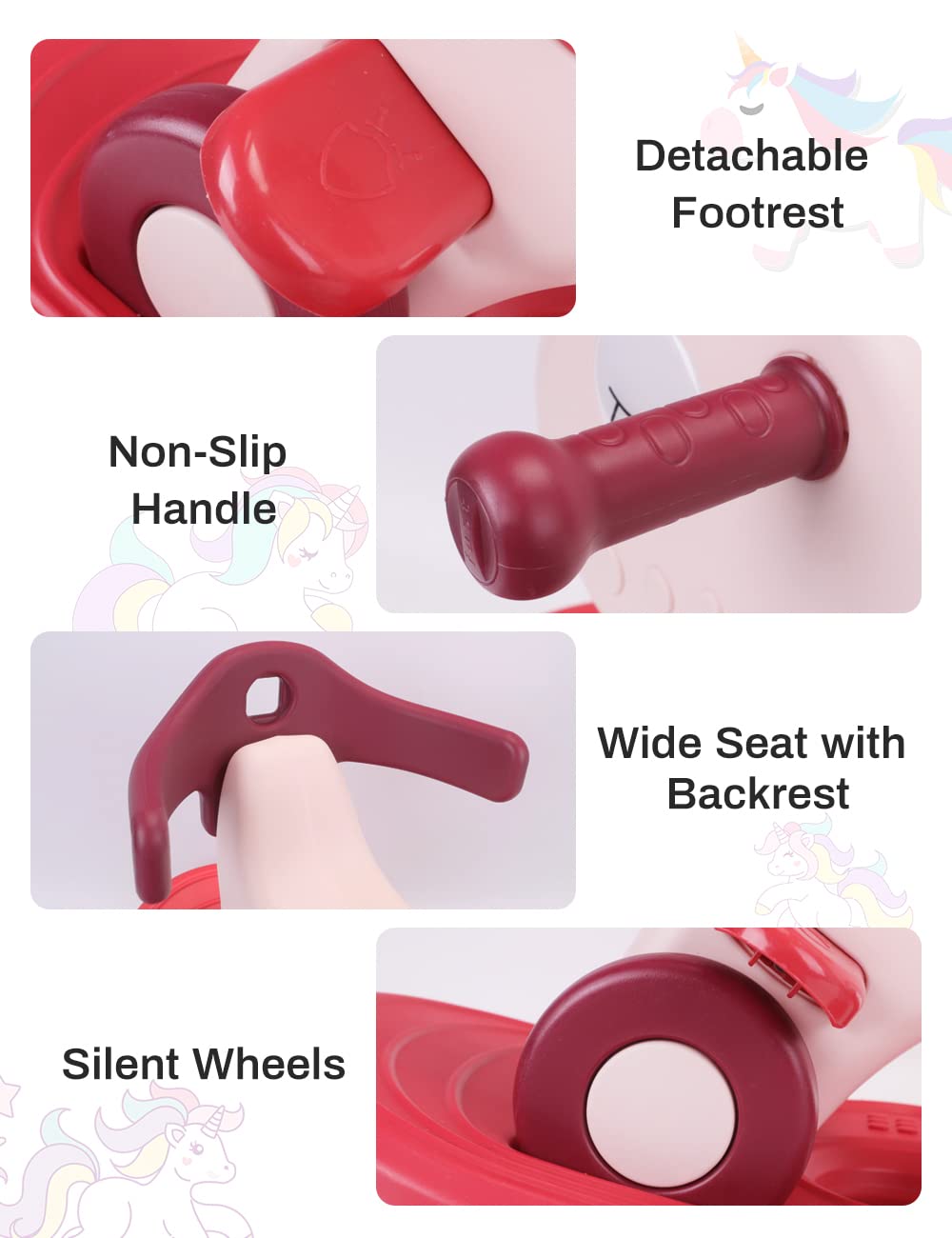 4 in 1 Rocking Horse Balance Bike Ride On Toy with Push Handle E409