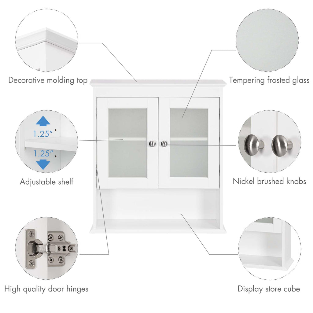White Bathroom Wall Cabinet with Glass Doors Q489759