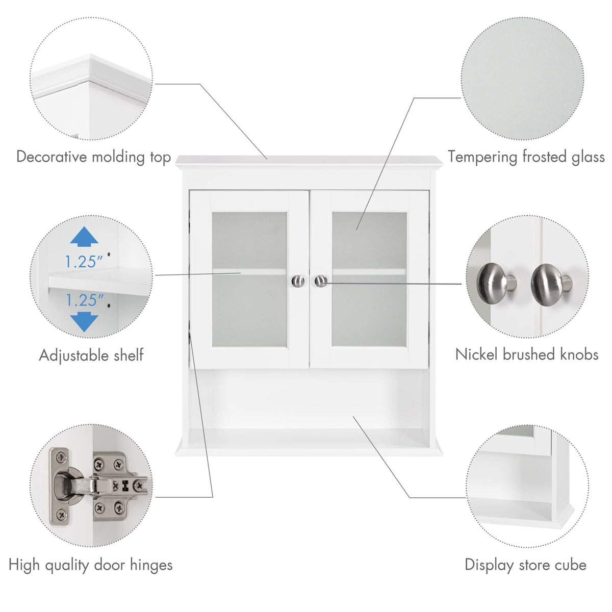 White Bathroom Wall Cabinet with Glass Doors Q489759