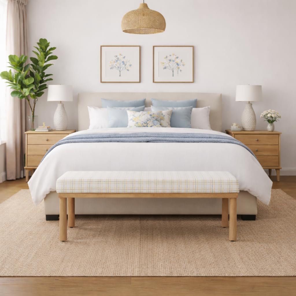 Natural Plaid Woven Fabric Bench H435189