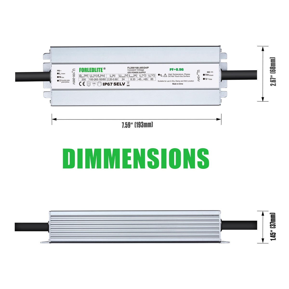 100~265V AC to DC 24V 200W IP67 Waterproof LED Power Supply Transformer X783