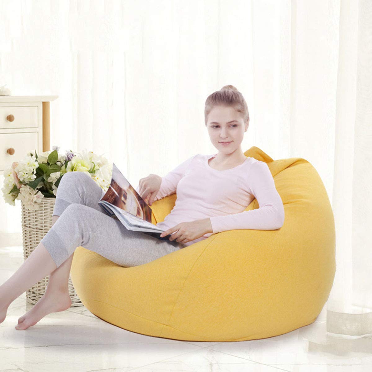 Linen Fabric Bean Bag Chair Cover 90x110cm H96096
