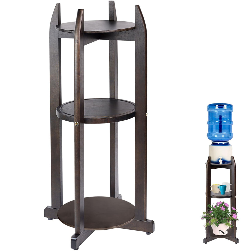 Solid Wood Water Dispenser Floor Stand with 3 Round Shelfs K5360