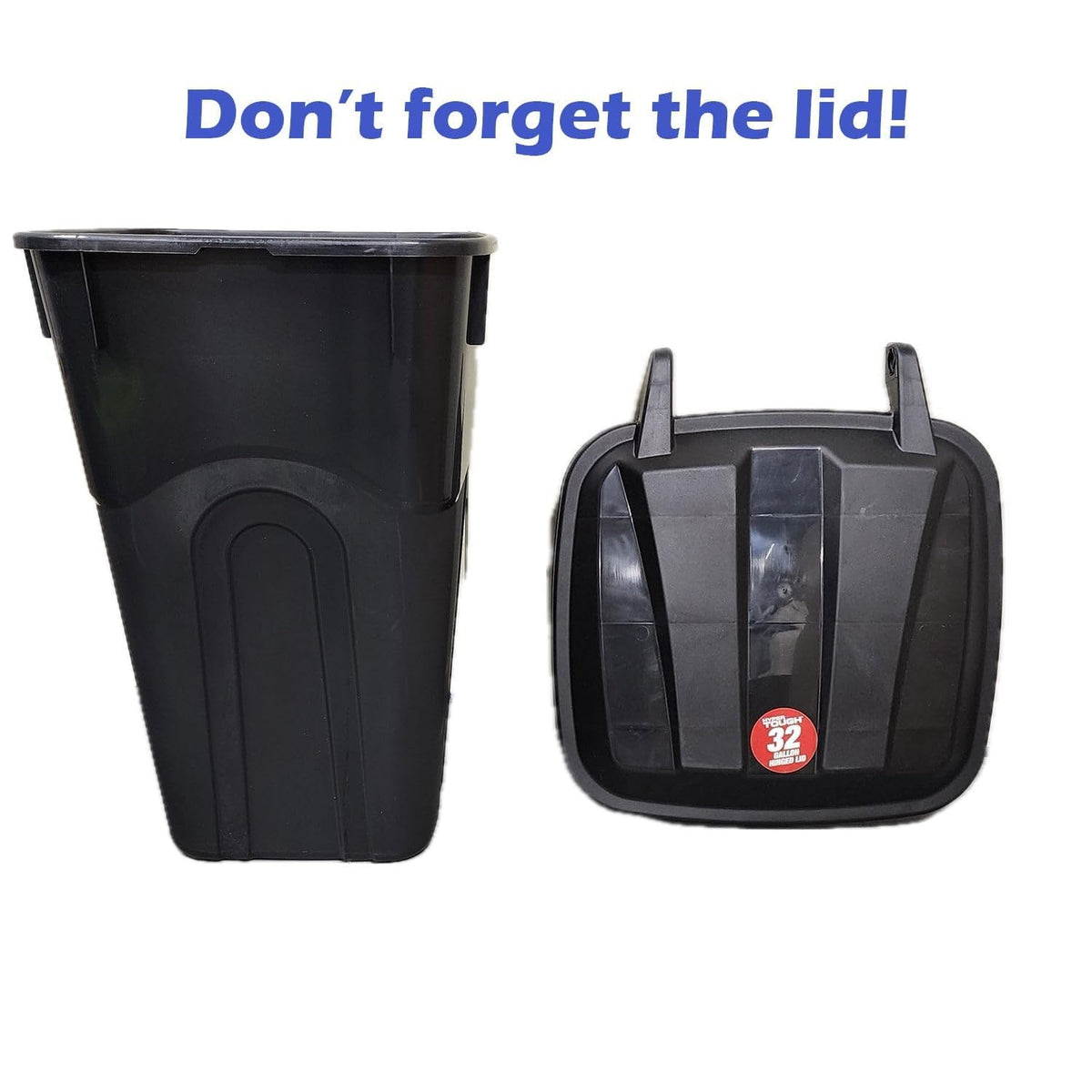32 Gallon Black Plastic Garbage Can with Attached Lid K684