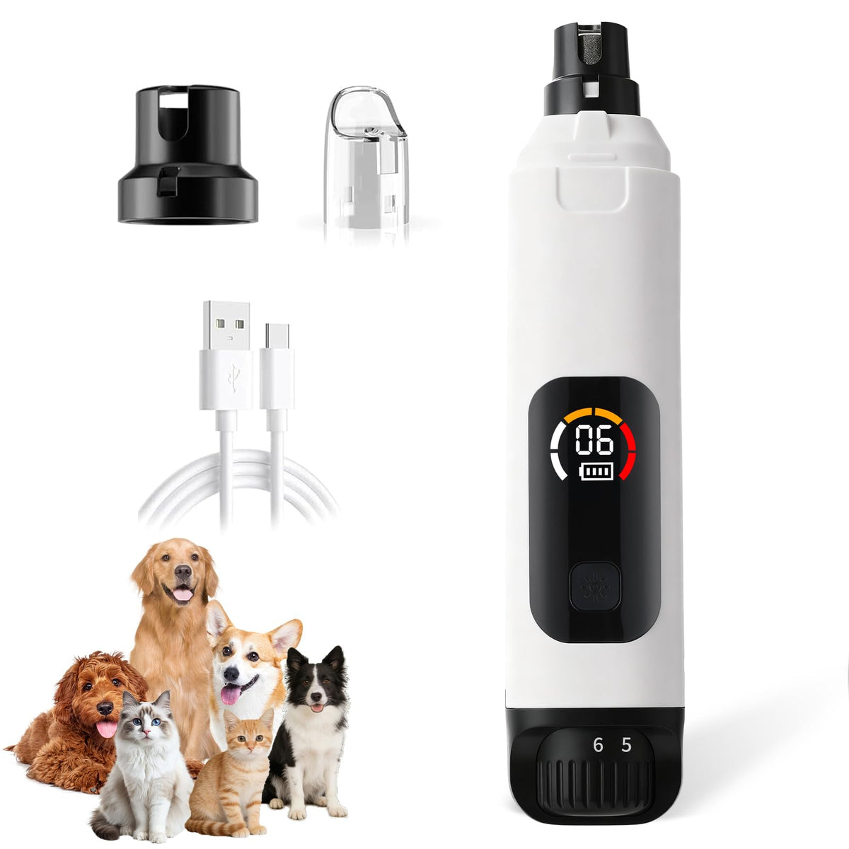 Dog Nail Grinder with LCD Screen, 6 Speeds, 4 Grinding Heads Z421