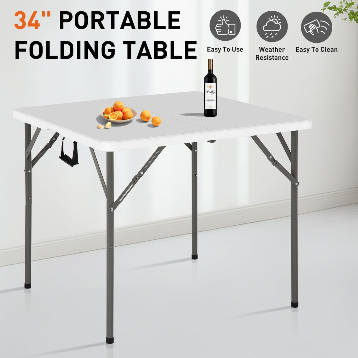 34 Inch Square Folding Table White P465