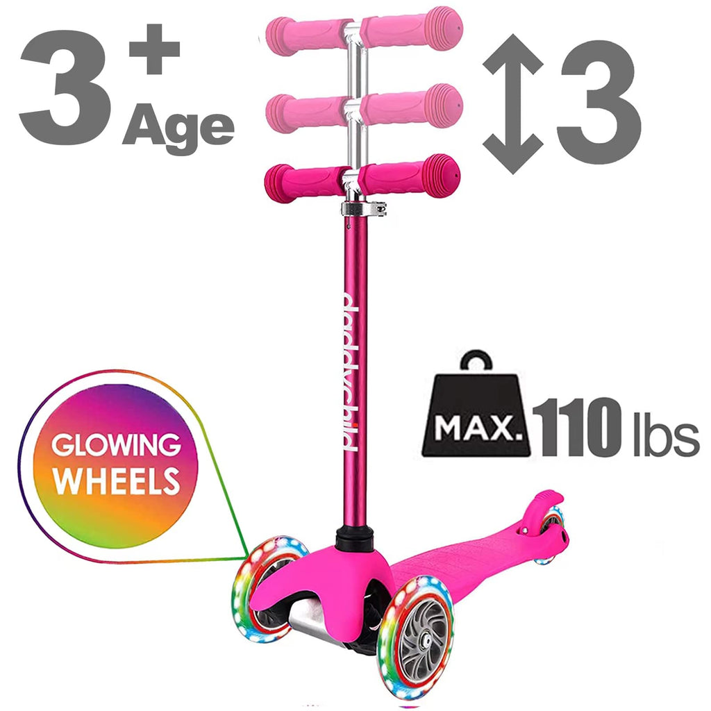 3-Wheel Kick Scooter with Light Up Wheels, 4 Adjustable Heights, Foldable O708