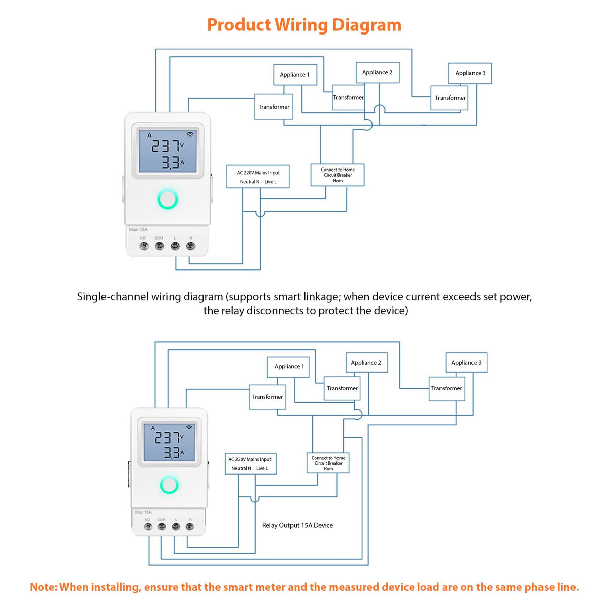 Wi Fi Real Time Electricity Usage Monitor with 3 100A Clamps T521135