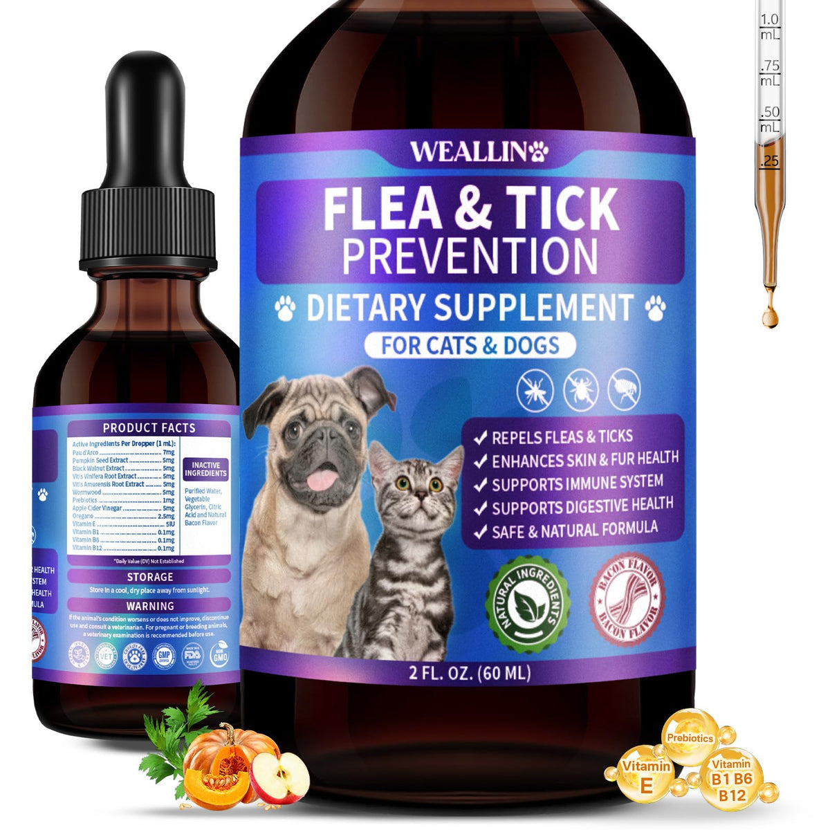 Oral Flea & Tick Support Drops for Dogs & Cats 60ml F2756