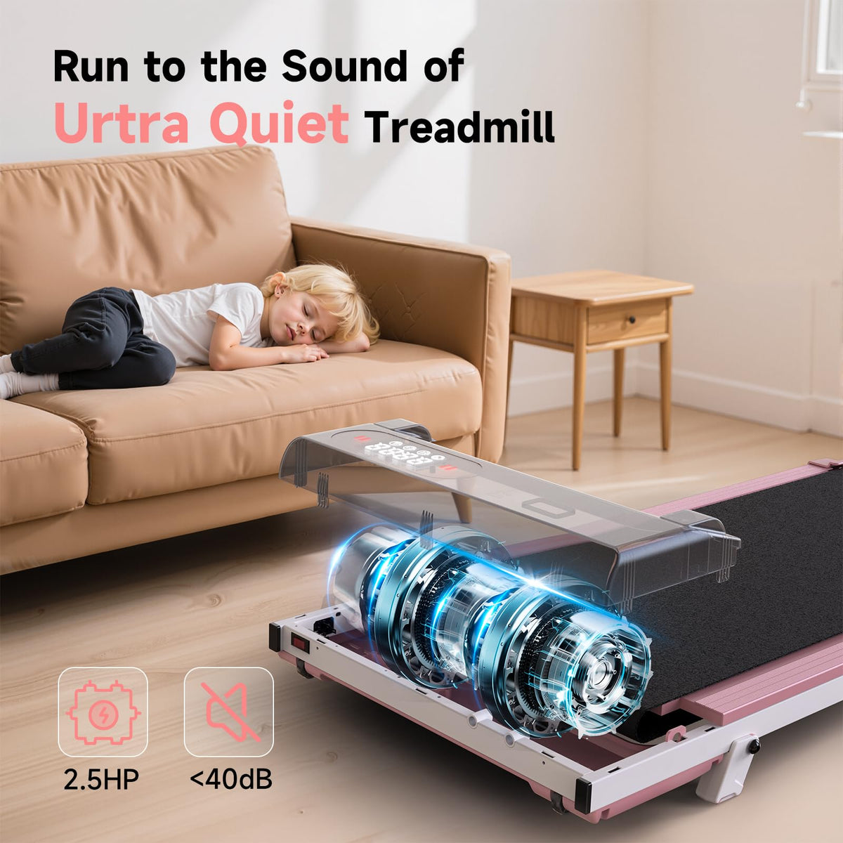 Pink 3 in 1 Portable Walking Pad Treadmill E526254