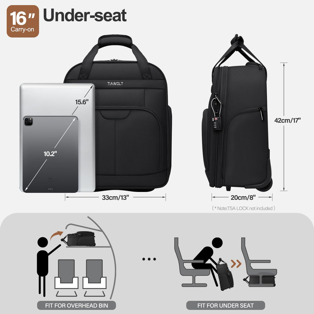16-Inch Underseat Carry on Luggage with Wheels Black Q36138