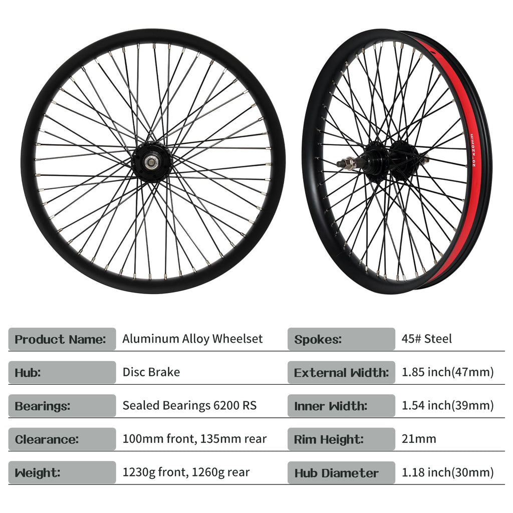 20"/26" Heavy Duty Bike Wheelset, Front and Rear, 12 Gauge 48 Spokes, Double Wall Aluminum Alloy Disc Brake MTB A79900