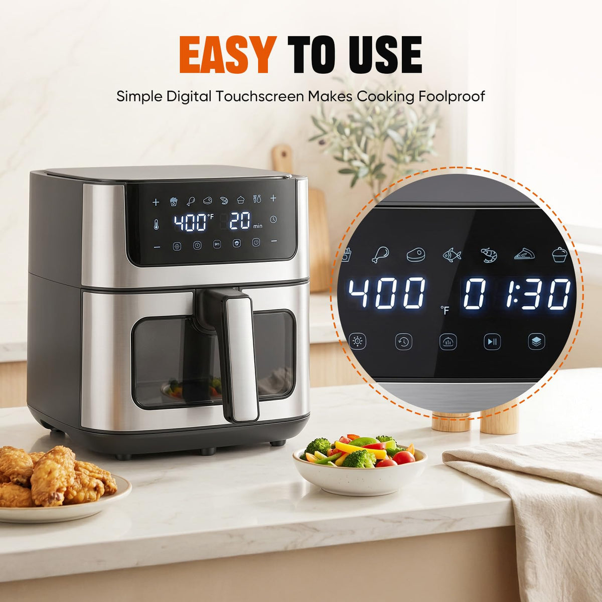 8-in-1 Air Fryer 6 Quarts with Presets and Window V4562