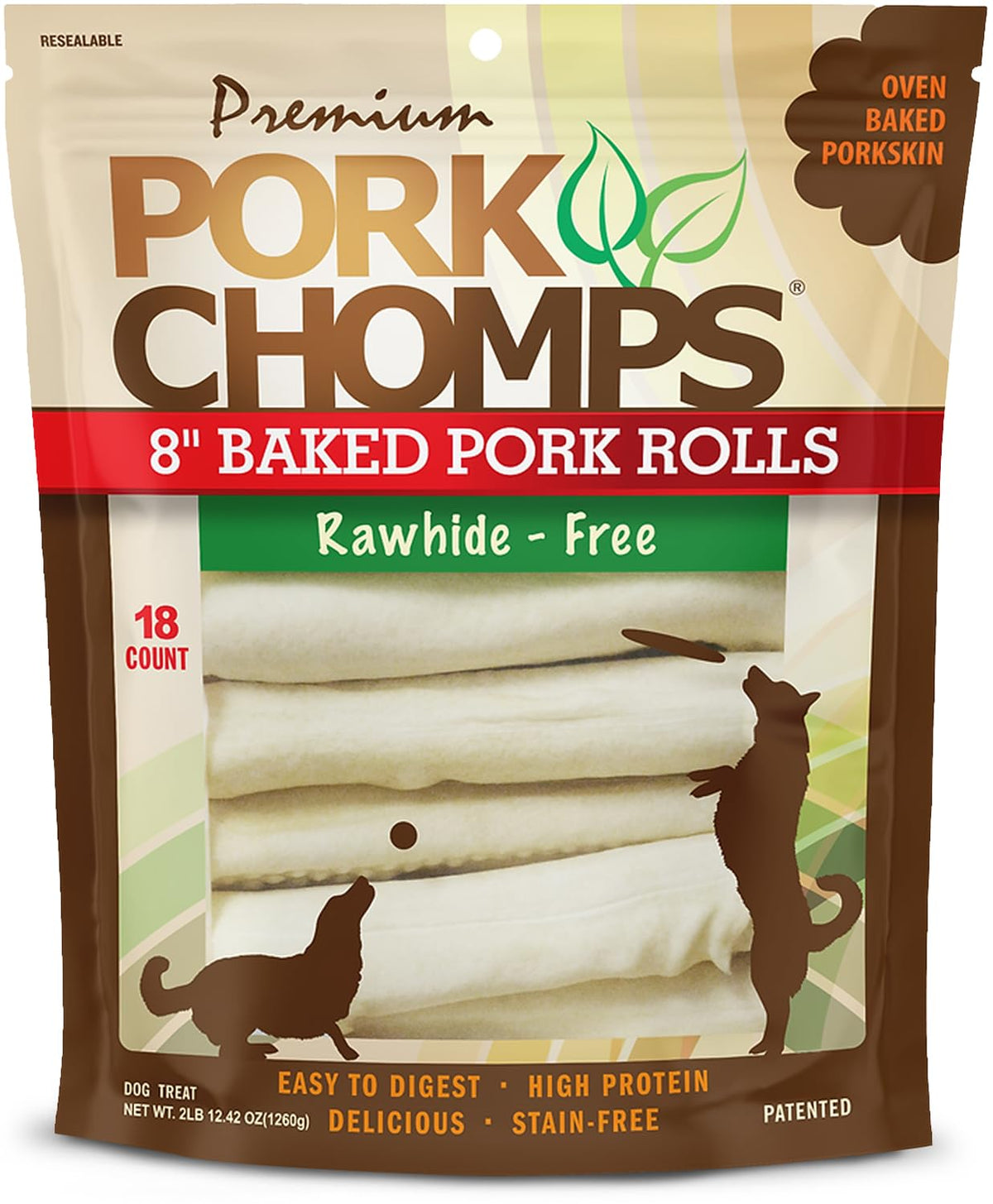 Pork Skin Dog Chews, 8in Rolls, 18ct P6617