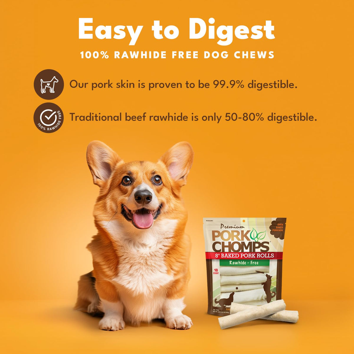 Pork Skin Dog Chews, 8in Rolls, 18ct P6617