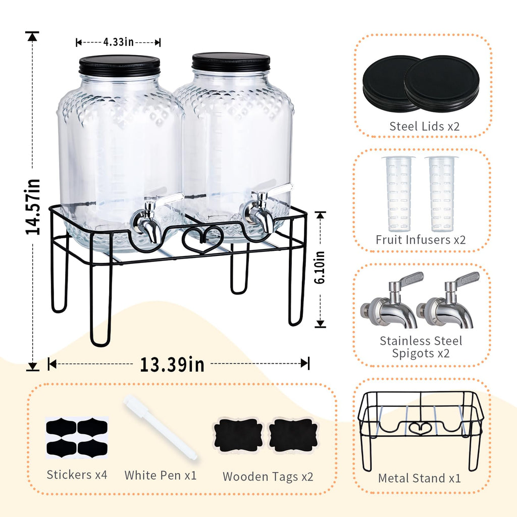 1 Gallon Glass Beverage Dispenser with Stand and Fruit Infuser G596999